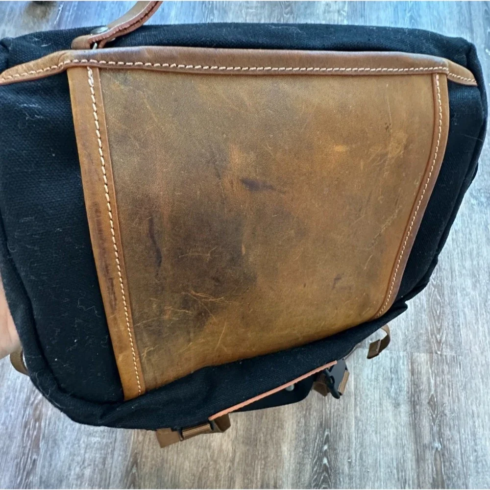 Pop's Kalahari Leather Trim Backpack Black Canvas Laptop Sturdy Bag Distressed - Picture 8 of 14